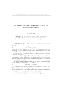 ON TORSION POINTS ON AN ELLIPTIC CURVES VIA DIVISION POLYNOMIALS
