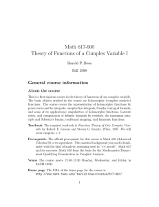 Math 617-600 Theory of Functions of a Complex Variable I