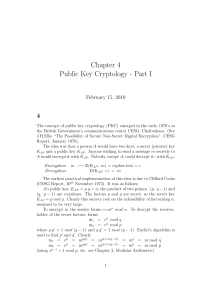 Chapter 4 Public Key Cryptology - Part I 4 February 15, 2010