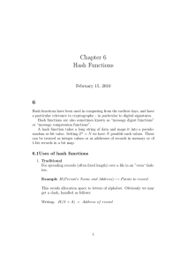 Chapter 6 Hash Functions 6 February 15, 2010
