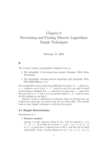 Chapter 8 Factorising and Finding Discrete Logarithms Simple Techniques 8