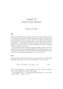 Chapter 12 Linear Crypt Analysis 12 February 15, 2010