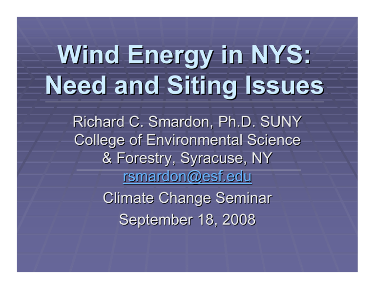 Wind Energy In NYS Need And Siting Issues