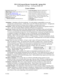 PES 1110 General Physics I Section 001– Spring 2016 Course Syllabus