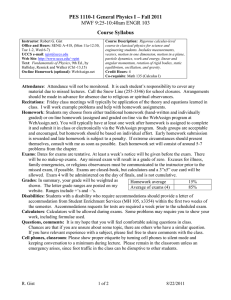 PES 1110-1 General Physics I – Fall 2011 Course Syllabus