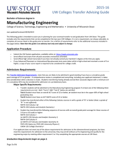 Manufacturing Engineering    2015‐16 UW Colleges Transfer Advising Guide 