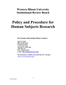 Policy and Procedure for Human Subjects Research Western Illinois University Institutional Review Board