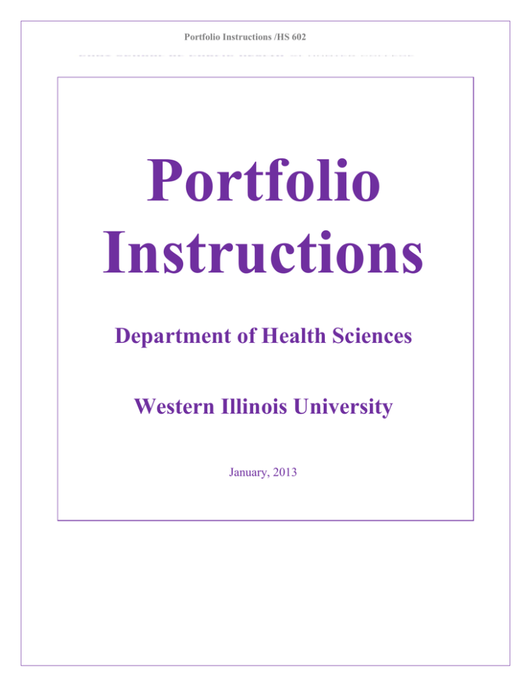 Portfolio Instructions Department of Health Sciences