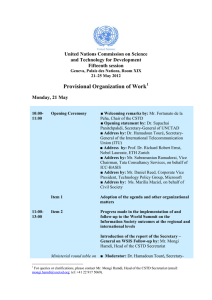 Provisional Organization of Work  United Nations Commission on Science