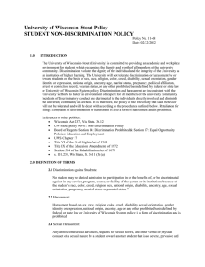 University of Wisconsin-Stout Policy STUDENT NON-DISCRIMINATION POLICY