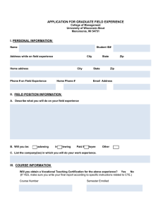 APPLICATION FOR GRADUATE FIELD EXPERIENCE I. PERSONAL INFORMATION
