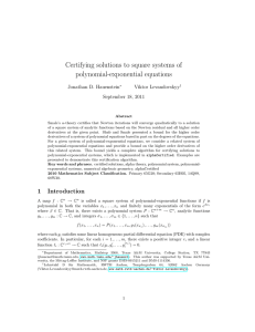 Certifying solutions to square systems of polynomial-exponential equations Jonathan D. Hauenstein Viktor Levandovskyy