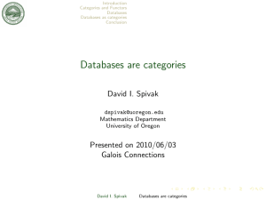 Databases are categories David I. Spivak Presented on 2010/06/03 Galois Connections