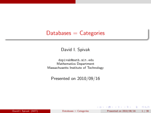 Databases = Categories David I. Spivak Presented on 2010/09/16