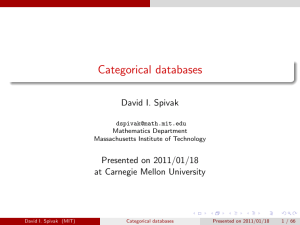 Categorical databases David I. Spivak Presented on 2011/01/18 at Carnegie Mellon University