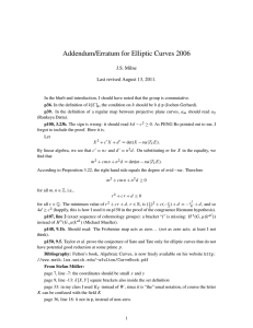 Addendum/Erratum for Elliptic Curves 2006 J.S. Milne Last revised August 13, 2011.