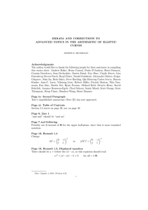 ERRATA AND CORRECTIONS TO ADVANCED TOPICS IN THE ARITHMETIC OF ELLIPTIC CURVES Acknowledgments