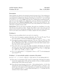 18.785 Number Theory Fall 2015 Problem Set #7 Due: 11/04/2015