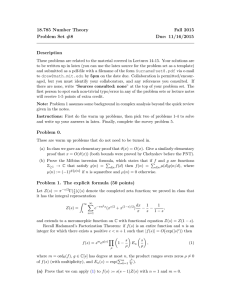 18.785 Number Theory Fall 2015 Problem Set #8 Due: 11/16/2015
