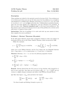 18.785 Number Theory Fall 2015 Problem Set #9 Due: 11/23/2015