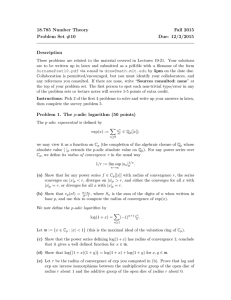 18.785 Number Theory Fall 2015 Problem Set #10 Due: 12/3/2015