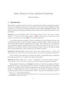 Roth’s Theorem on 3-term Arithmetic Progressions 1 Introduction Mustazee Rahman