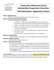University of Wisconsin-Stout Outstanding Cooperative Education Self-Nomination- Application Packet