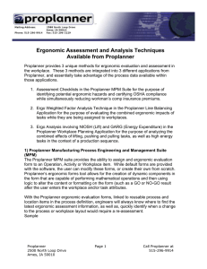 Ergonomic Assessment and Analysis Techniques Available from Proplanner