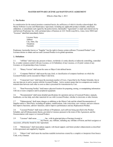 MASTER SOFTWARE LICENSE and MAINTENANCE AGREEMENT 1.  The Parties