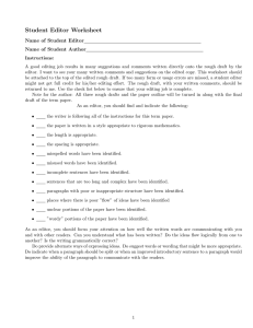 Student Editor Worksheet Name of Student Editor Name of Student Author
