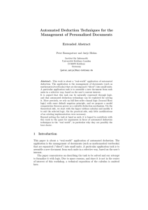 Automated Deduction Techniques for the Management of Personalized Documents Extended Abstract