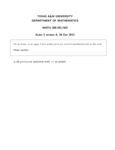 TEXAS A&amp;M UNIVERSITY DEPARTMENT OF MATHEMATICS MATH 308-501/502