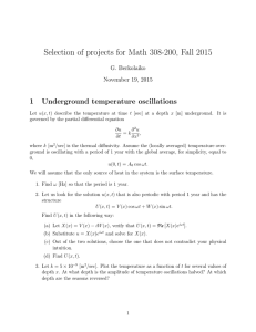 Selection of projects for Math 308-200, Fall 2015 1 Underground temperature oscillations