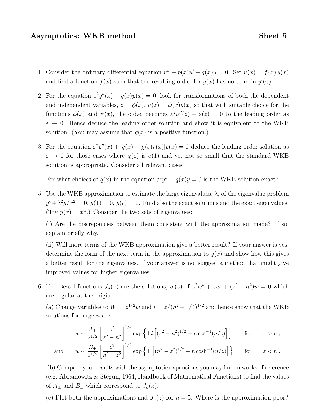 Asymptotics Wkb Method Sheet 5
