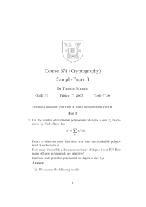 Course 374 (Cryptography) Sample Paper 3 Dr Timothy Murphy GMB ??