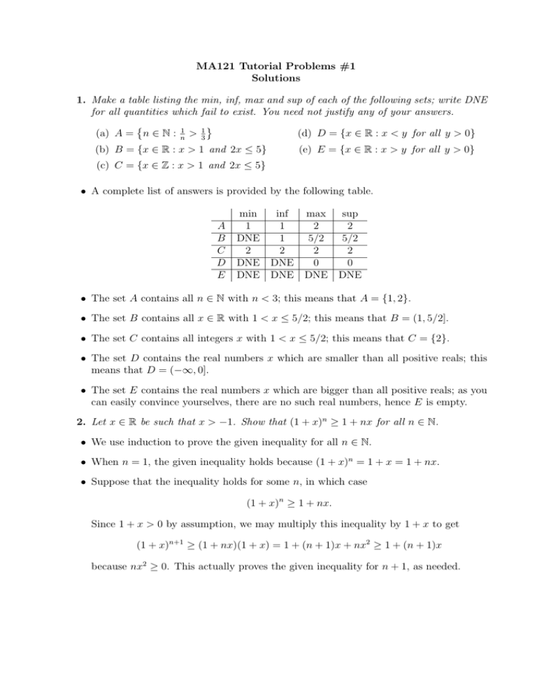 Ma121 Tutorial Problems 1 Solutions