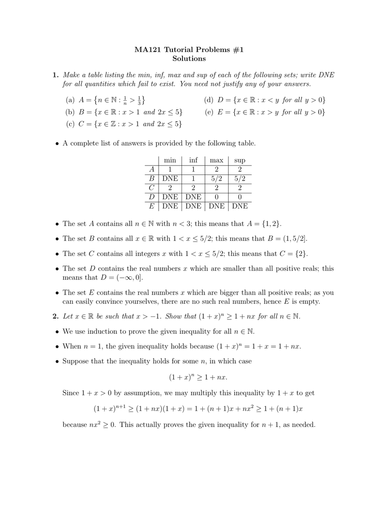 Ma121 Tutorial Problems 1 Solutions