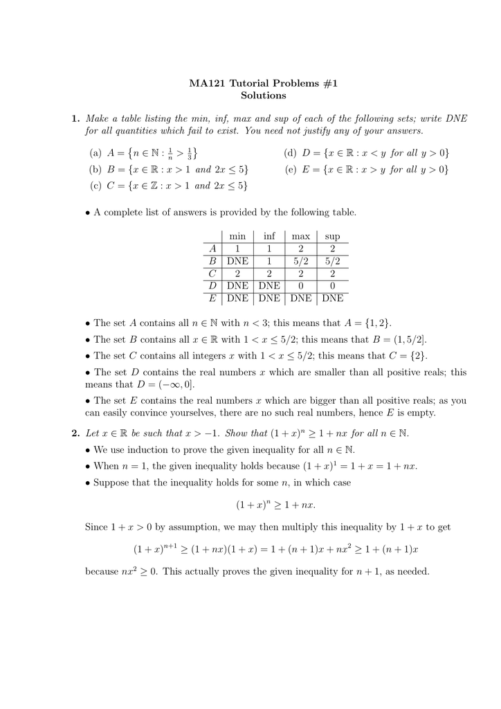 Ma121 Tutorial Problems 1 Solutions