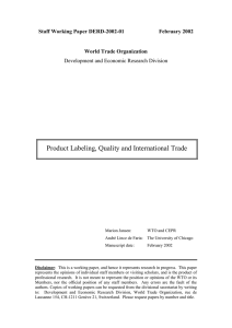 Product Labeling, Quality and International Trade  Staff Working Paper DERD-2002-01 February 2002