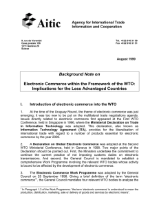 Background Note on Electronic Commerce within the Framework of the WTO: