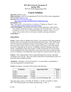 Course Syllabus PES 106-3 General Astronomy II Spring, 2004 TR 9:25-10:40 Engineering #103