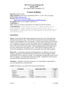 Course Syllabus PES 213 General Physics III Spring, 2005 TR 3:05p-4:20p Columbine #117