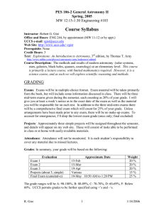 Course Syllabus PES 106-2 General Astronomy II Spring, 2005 MW 12:15-1:30 Engineering #103