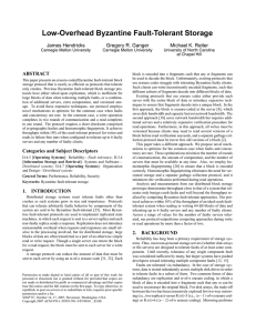 Low-Overhead Byzantine Fault-Tolerant Storage James Hendricks Gregory R. Ganger Michael K. Reiter