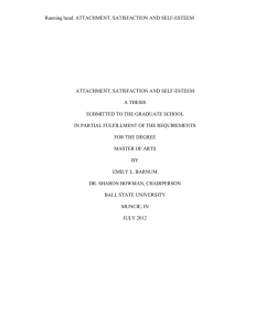 Running head: ATTACHMENT, SATISFACTION AND SELF-ESTEEM  ATTACHMENT, SATISFACTION AND SELF-ESTEEM A THESIS