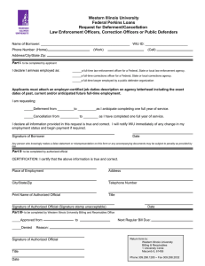 Western Illinois University Federal Perkins Loans Request for Deferment/Cancellation