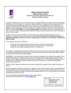 Western Illinois University Federal Perkins Loans General Cancellation Benefit Information for