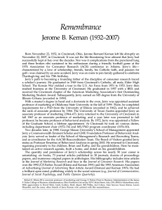 Remembrance Jerome B. Kernan (1932–2007)