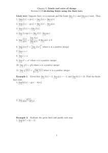 Limits and rates of change Calculating limits using the limit laws f