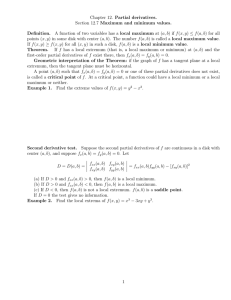 Chapter 12. Partial derivatives. Section 12.7 Maximum and minimum values. Definition.